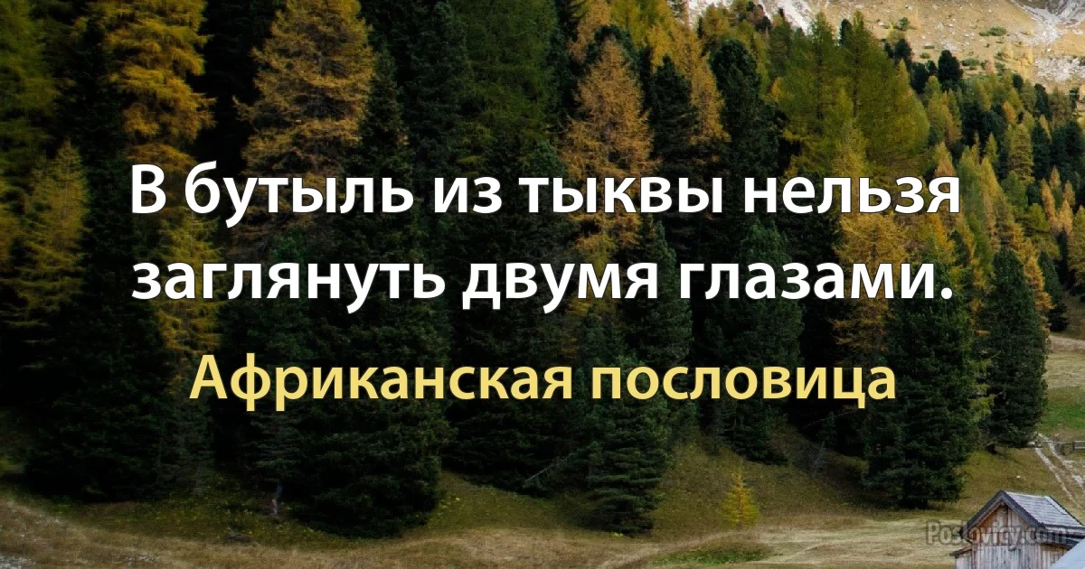 В бутыль из тыквы нельзя заглянуть двумя глазами. (Африканская пословица)