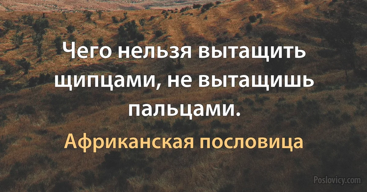 Чего нельзя вытащить щипцами, не вытащишь пальцами. (Африканская пословица)