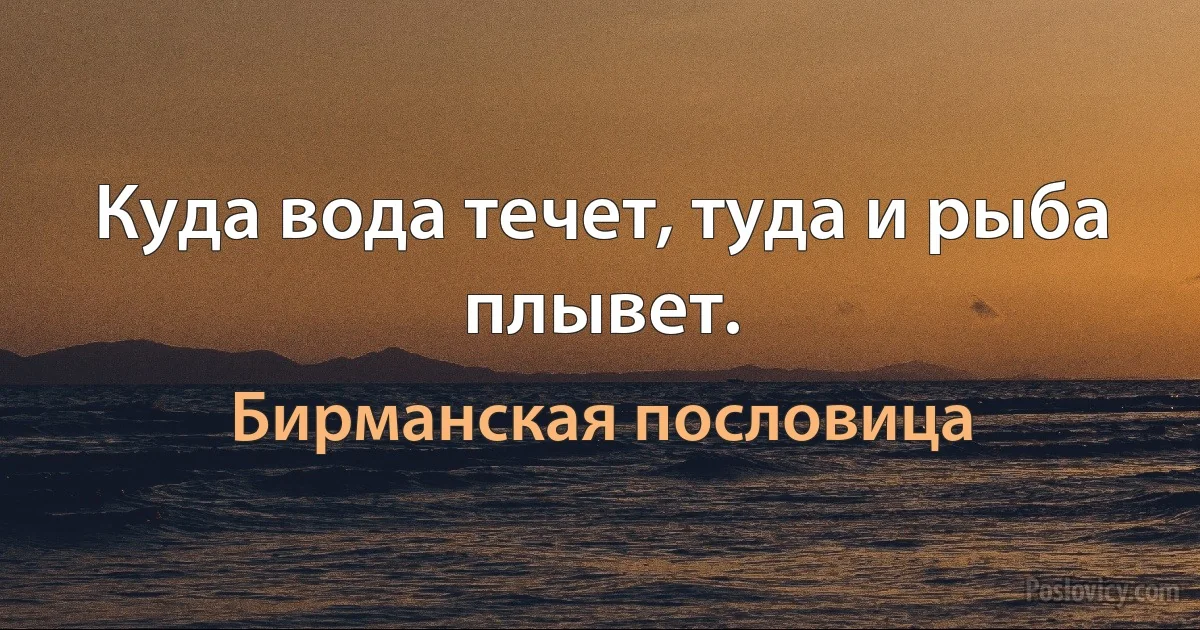 Куда вода течет, туда и рыба плывет. (Бирманская пословица)