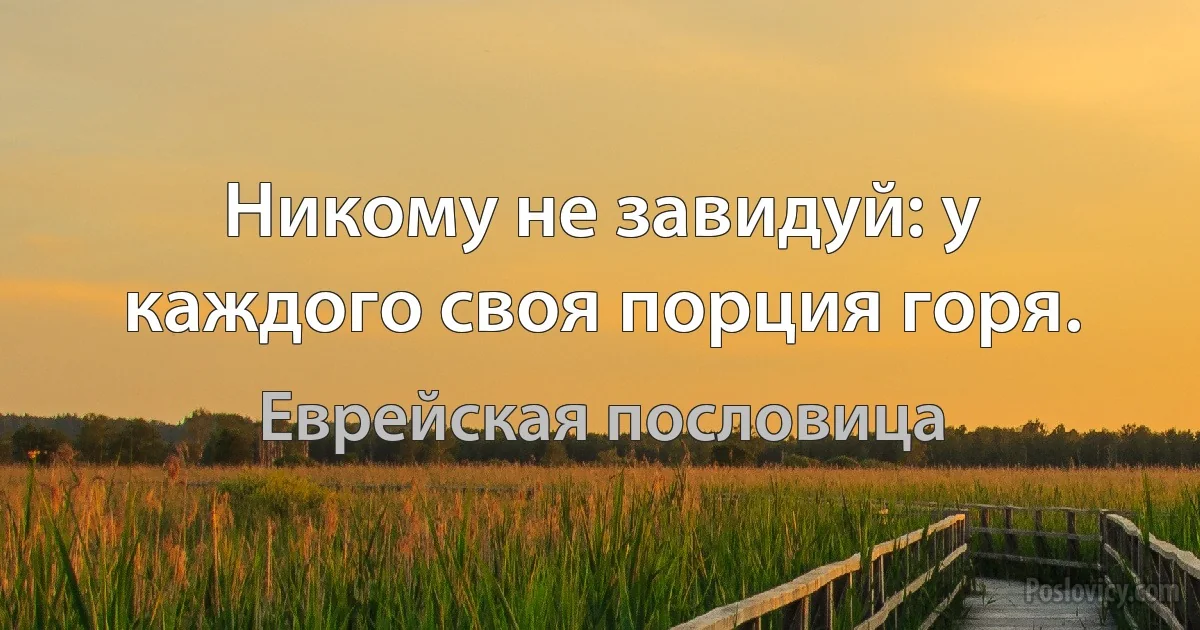 Никому не завидуй: у каждого своя порция горя. (Еврейская пословица)