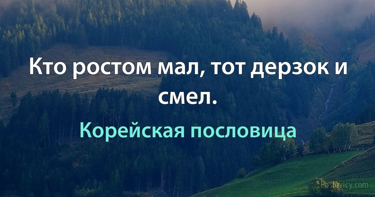 Кто ростом мал, тот дерзок и смел. (Корейская пословица)