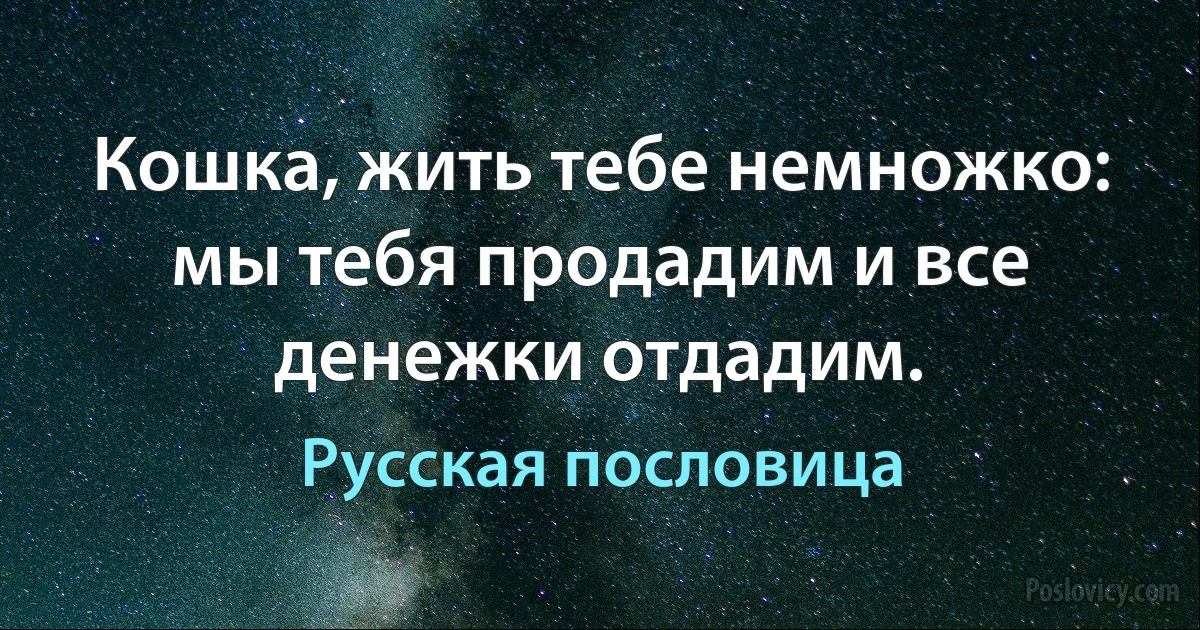 Кошка, жить тебе немножко: мы тебя продадим и все денежки отдадим. (Русская пословица)