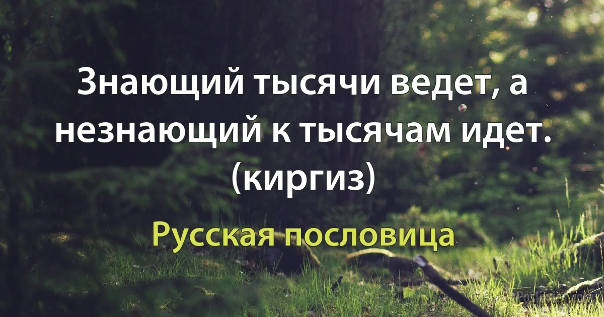 Знающий тысячи ведет, а незнающий к тысячам идет. (киргиз) (Русская пословица)