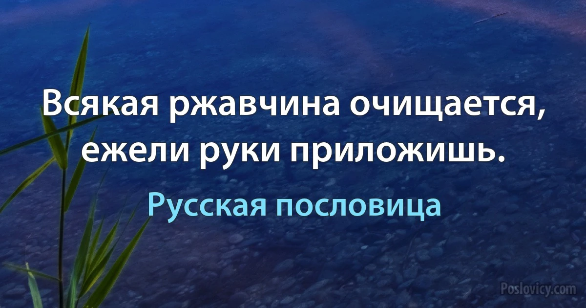 Всякая ржавчина очищается, ежели руки приложишь. (Русская пословица)