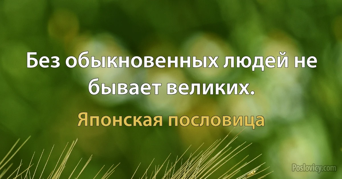 Без обыкновенных людей не бывает великих. (Японская пословица)