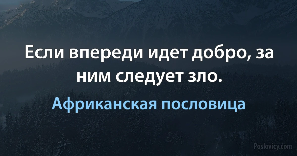 Если впереди идет добро, за ним следует зло. (Африканская пословица)