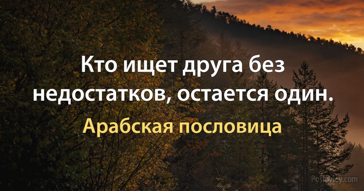 Кто ищет друга без недостатков, остается один. (Арабская пословица)