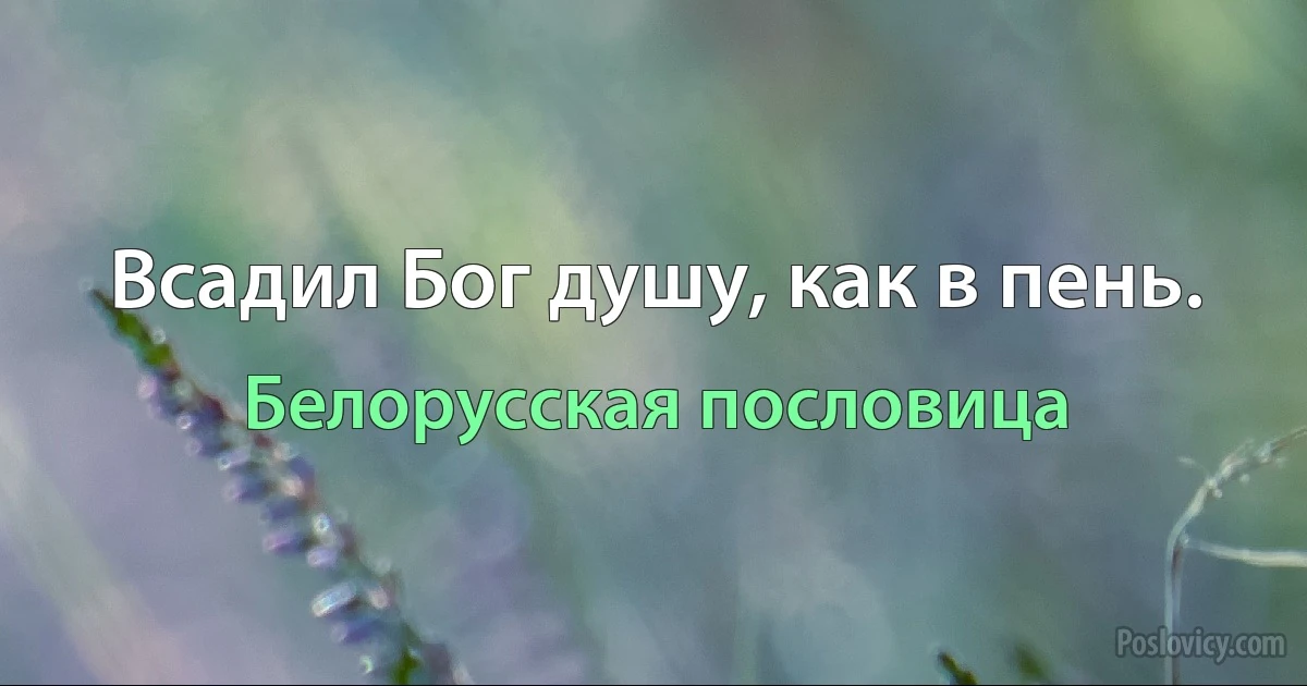 Всадил Бог душу, как в пень. (Белорусская пословица)