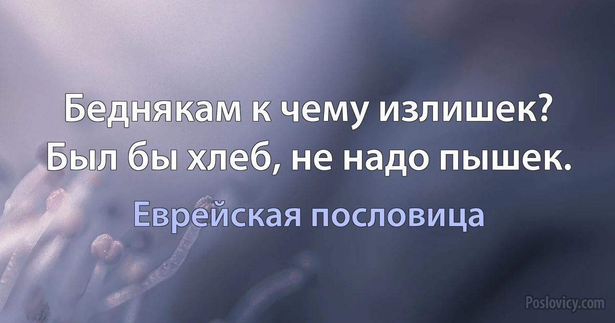 Беднякам к чему излишек? Был бы хлеб, не надо пышек. (Еврейская пословица)