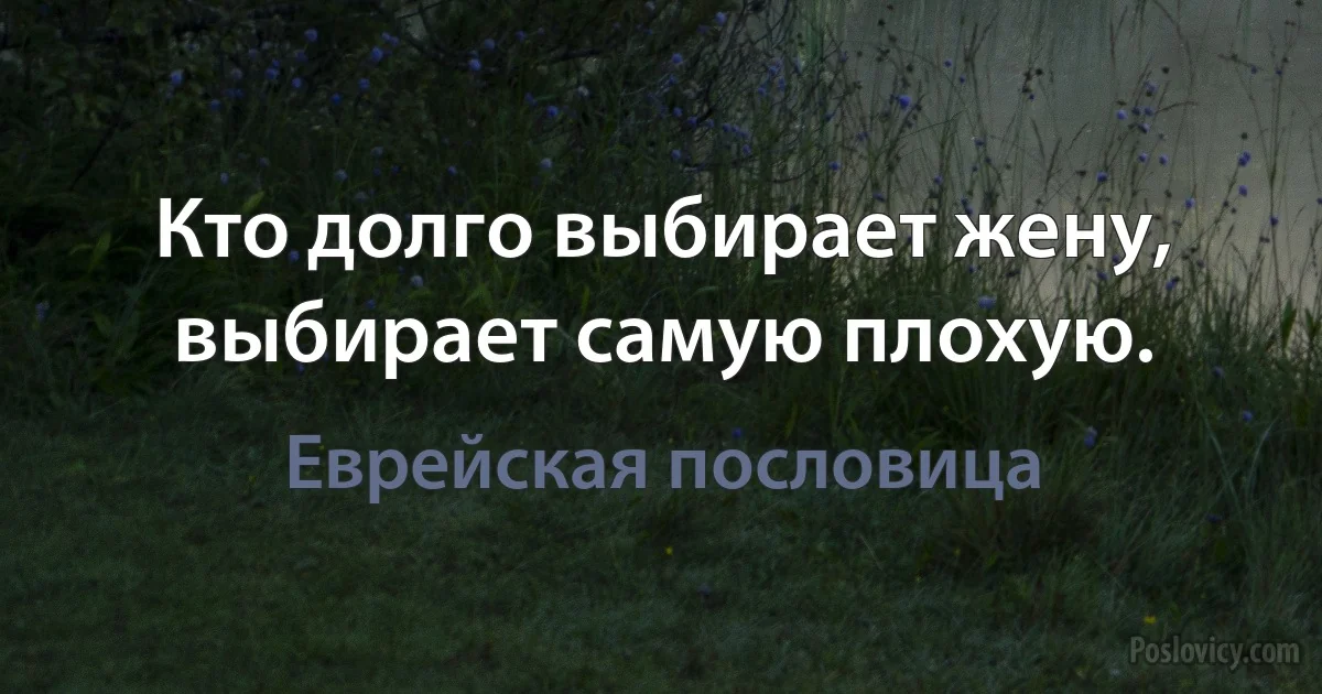 Кто долго выбирает жену, выбирает самую плохую. (Еврейская пословица)