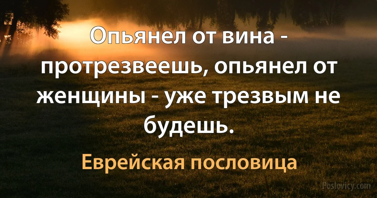 Опьянел от вина - протрезвеешь, опьянел от женщины - уже трезвым не будешь. (Еврейская пословица)