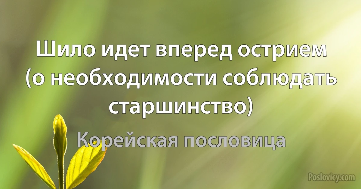 Шило идет вперед острием (о необходимости соблюдать старшинство) (Корейская пословица)