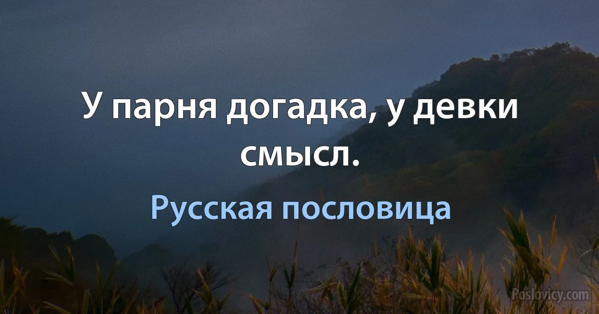 У парня догадка, у девки смысл. (Русская пословица)