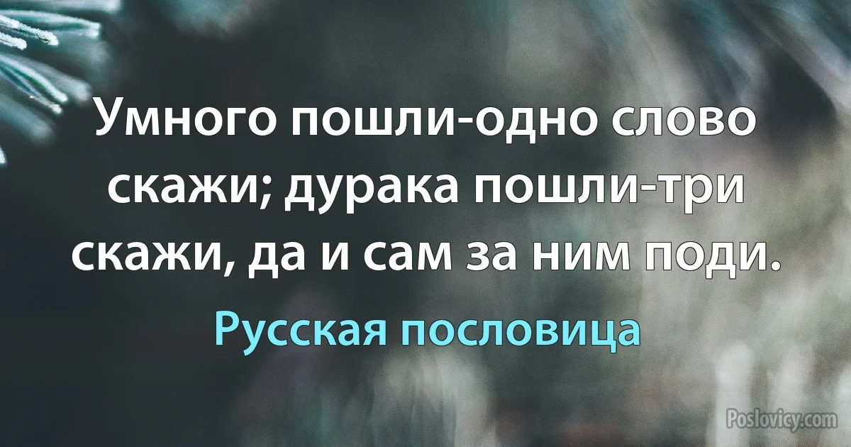 Умного пошли-одно слово скажи; дурака пошли-три скажи, да и сам за ним поди. (Русская пословица)