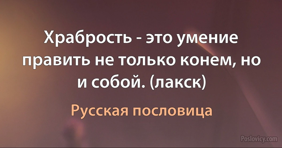 Храбрость - это умение править не только конем, но и собой. (лакск) (Русская пословица)