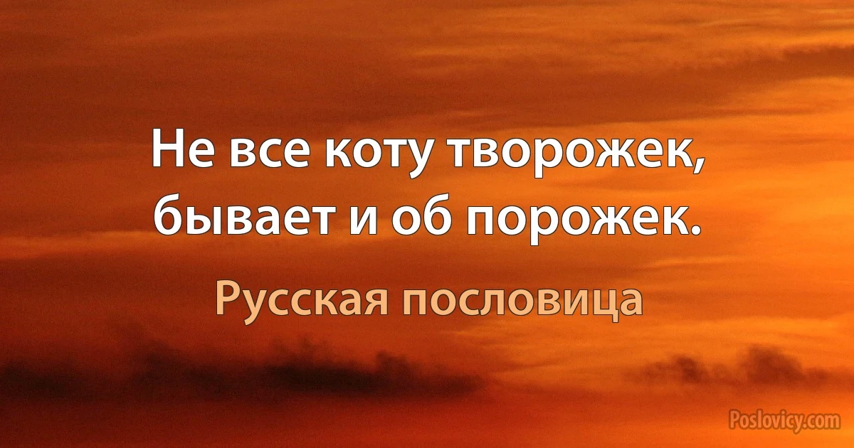 Не все коту творожек, бывает и об порожек. (Русская пословица)