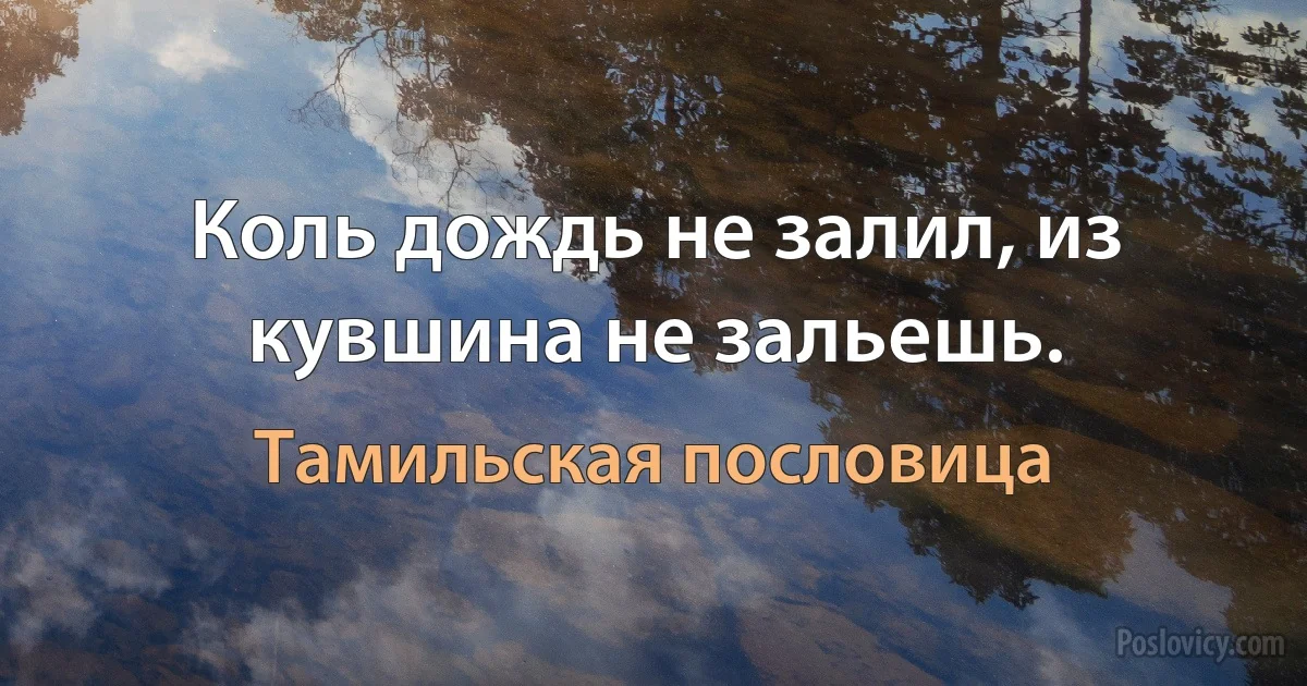 Коль дождь не залил, из кувшина не зальешь. (Тамильская пословица)