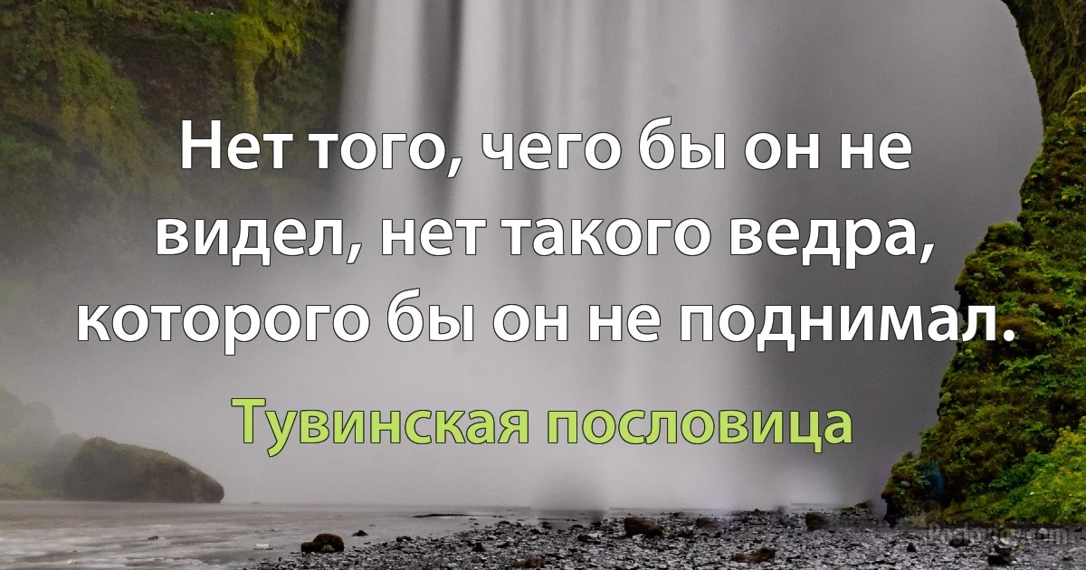 Нет того, чего бы он не видел, нет такого ведра, которого бы он не поднимал. (Тувинская пословица)