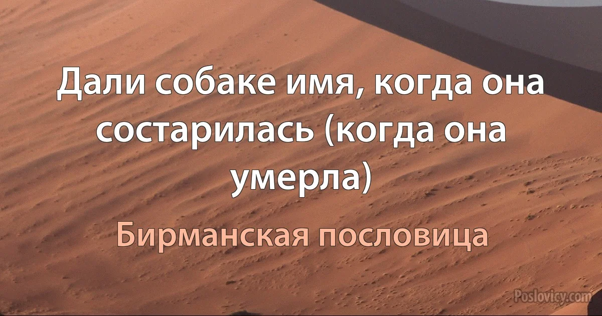 Дали собаке имя, когда она состарилась (когда она умерла) (Бирманская пословица)