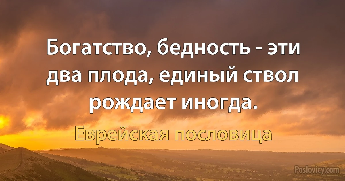 Богатство, бедность - эти два плода, единый ствол рождает иногда. (Еврейская пословица)