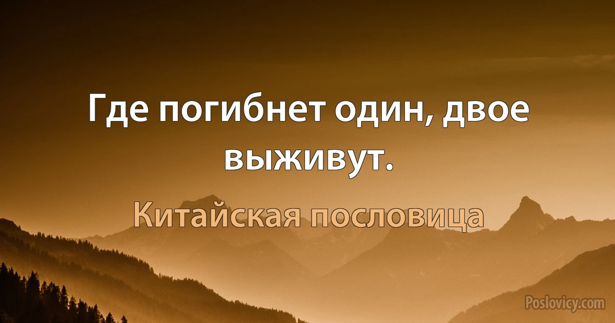 Где погибнет один, двое выживут. (Китайская пословица)