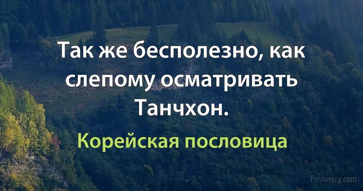 Так же бесполезно, как слепому осматривать Танчхон. (Корейская пословица)