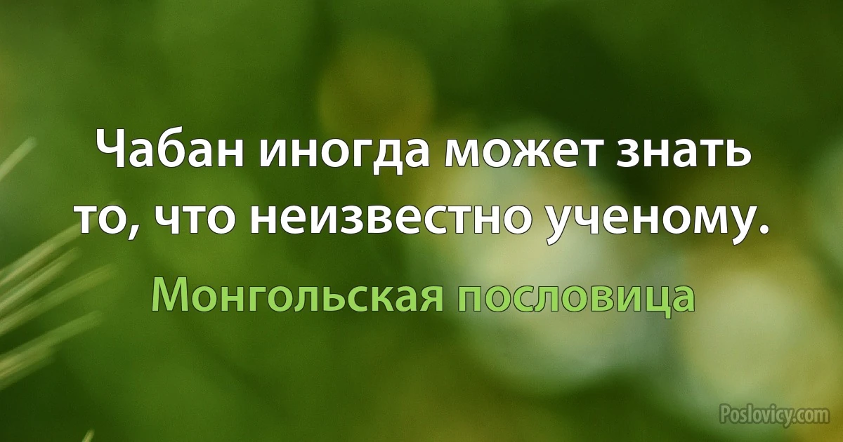 Чабан иногда может знать то, что неизвестно ученому. (Монгольская пословица)