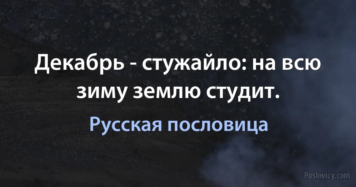 Декабрь - стужайло: на всю зиму землю студит. (Русская пословица)