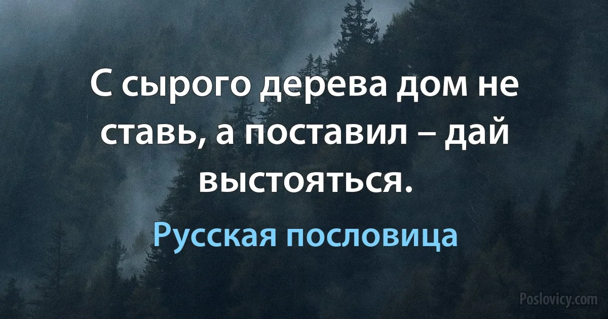 С сырого дерева дом не ставь, а поставил – дай выстояться. (Русская пословица)