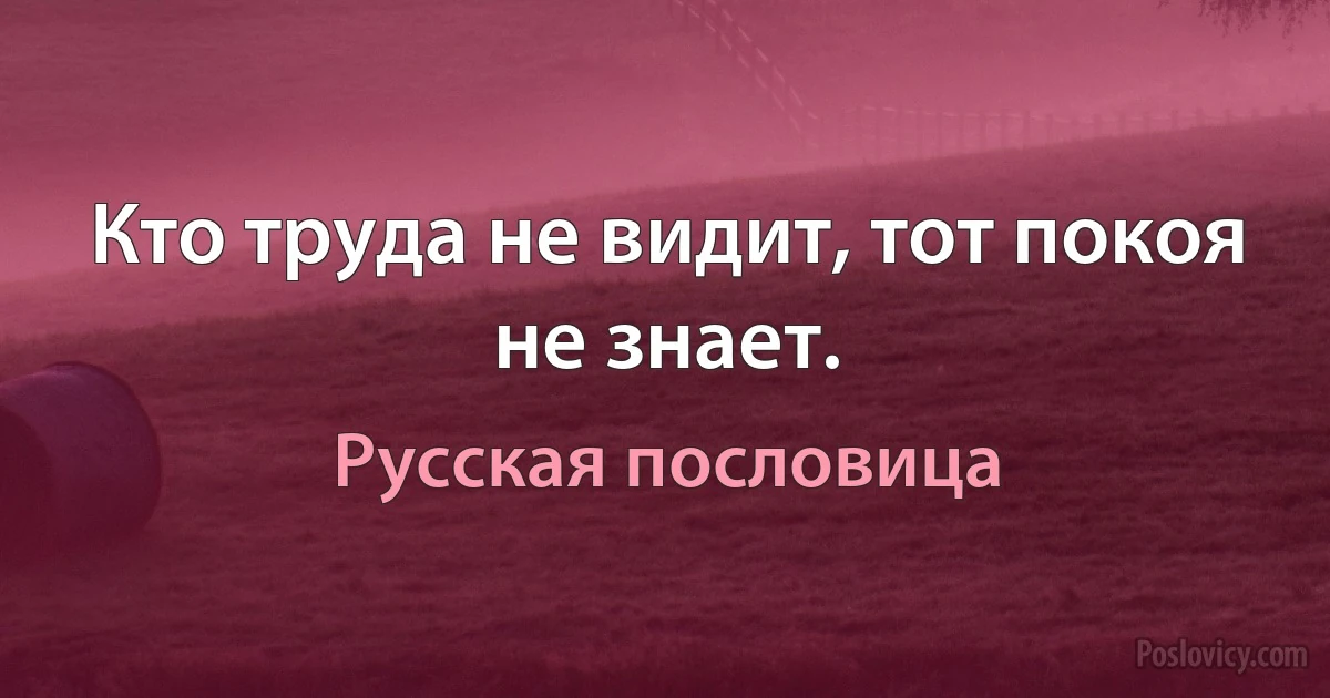 Кто труда не видит, тот покоя не знает. (Русская пословица)