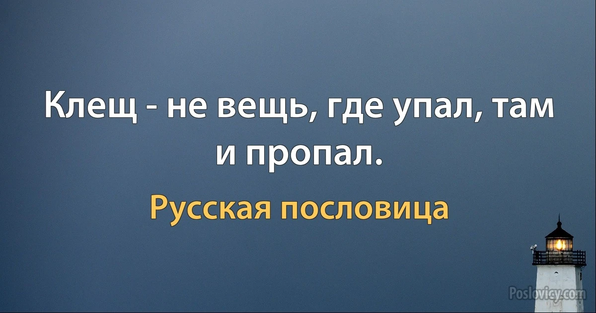 Клещ - не вещь, где упал, там и пропал. (Русская пословица)