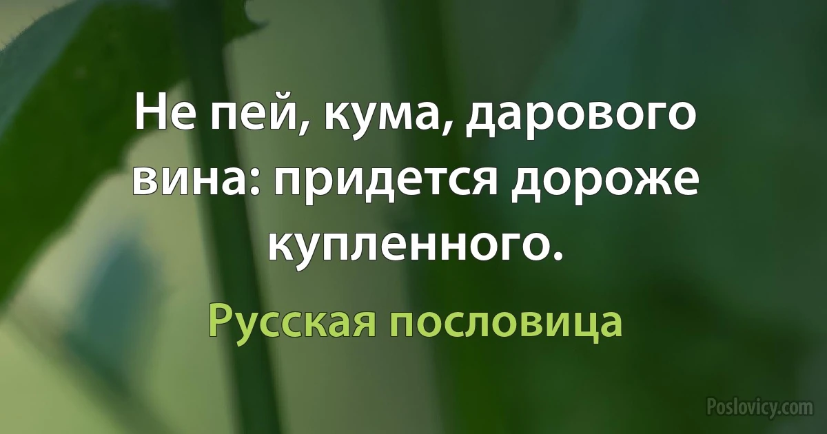 Не пей, кума, дарового вина: придется дороже купленного. (Русская пословица)