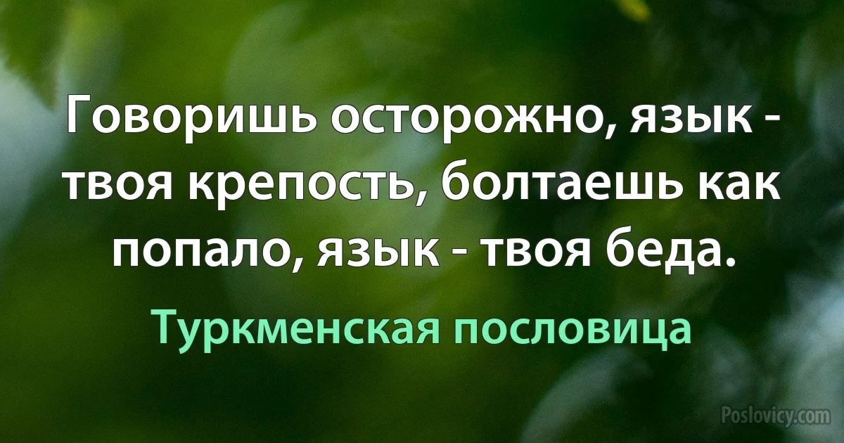 Говоришь осторожно, язык - твоя крепость, болтаешь как попало, язык - твоя беда. (Туркменская пословица)