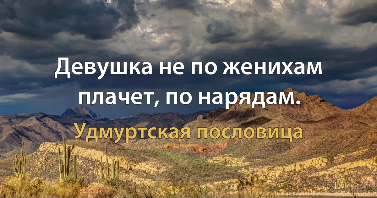 Девушка не по женихам плачет, по нарядам. (Удмуртская пословица)