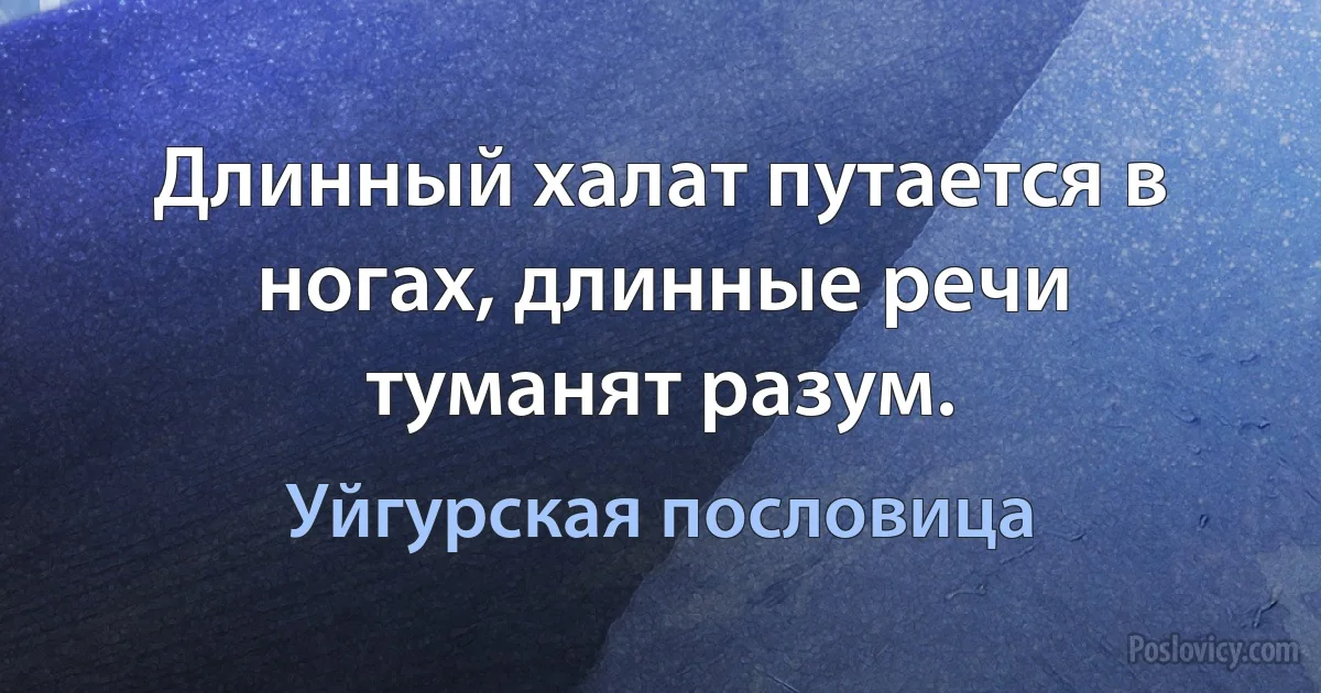 Длинный халат путается в ногах, длинные речи туманят разум. (Уйгурская пословица)