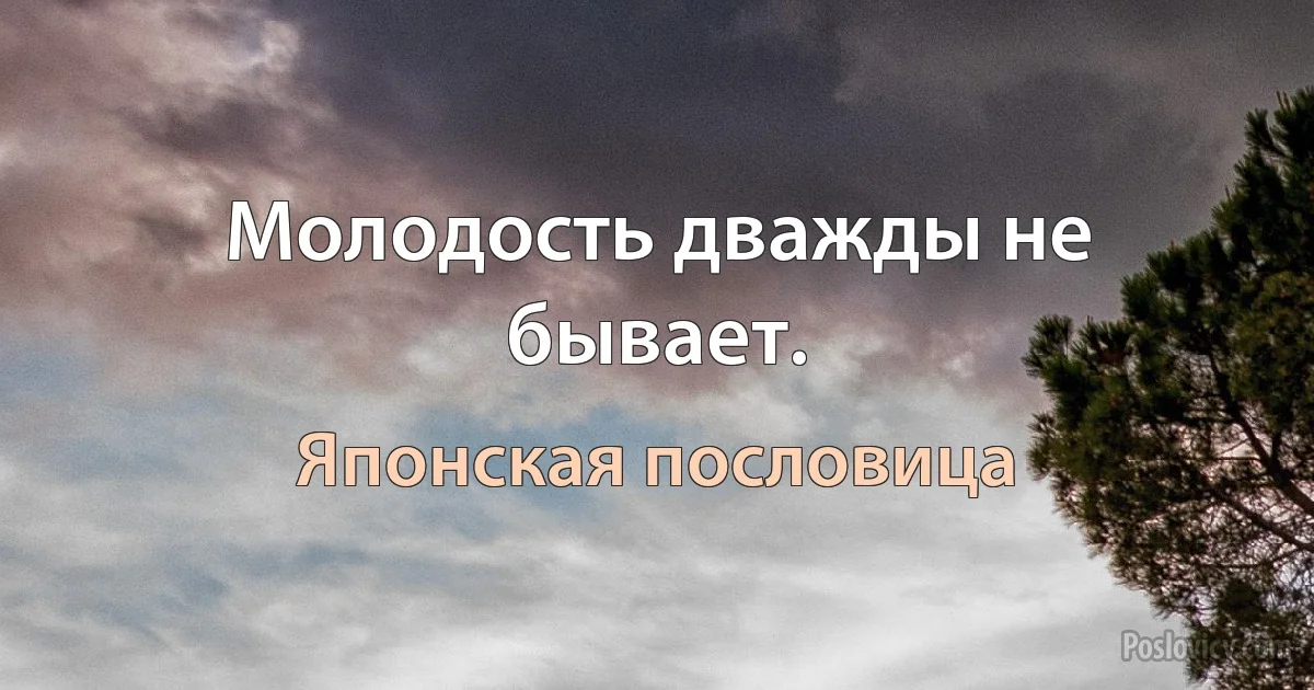 Молодость дважды не бывает. (Японская пословица)