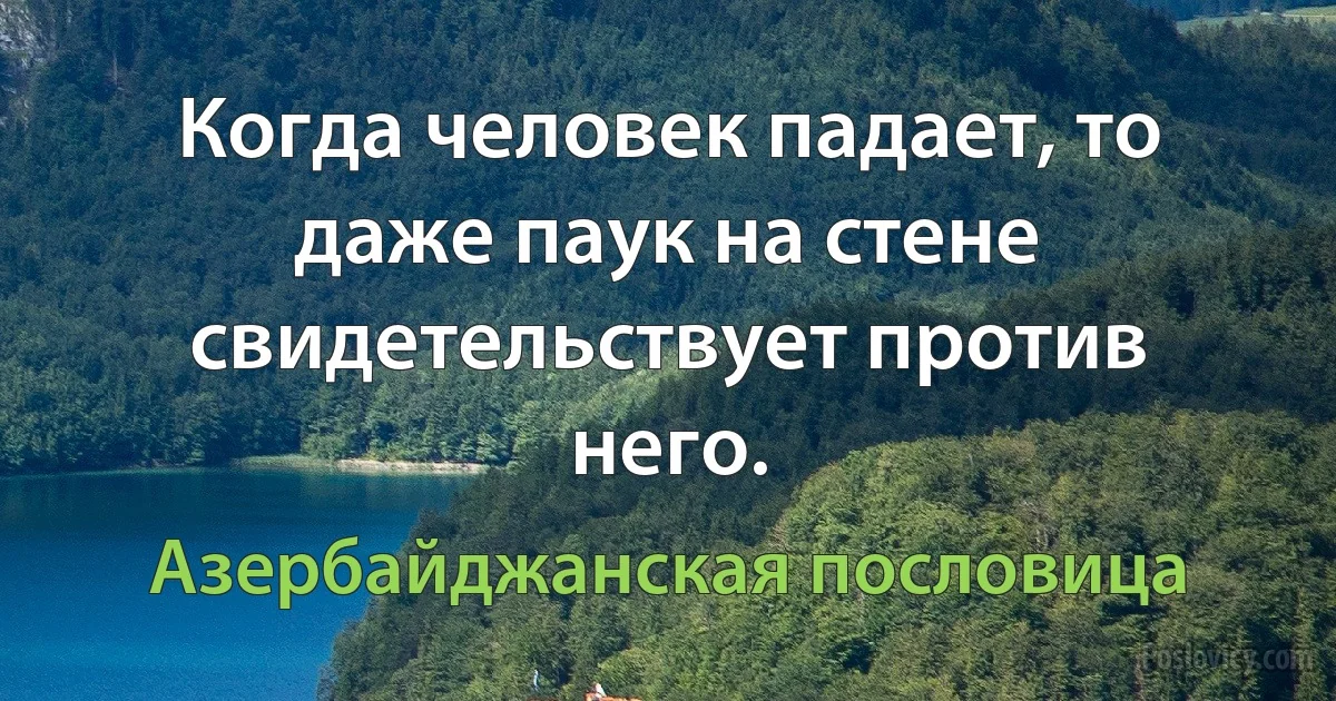 Когда человек падает, то даже паук на стене свидетельствует против него. (Азербайджанская пословица)