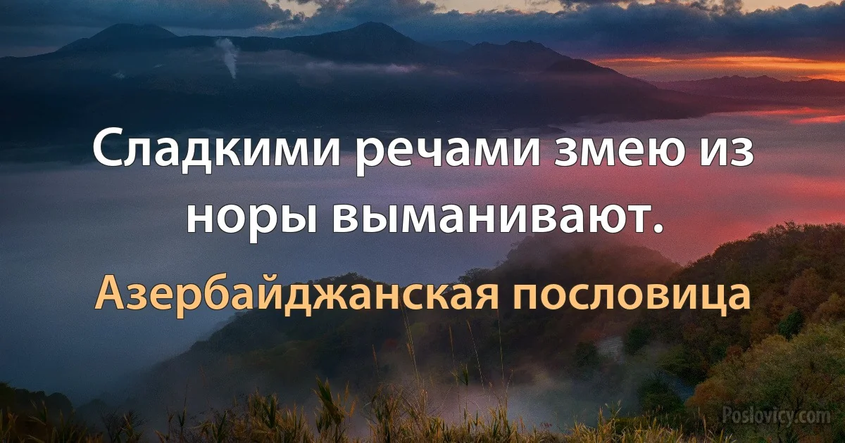 Сладкими речами змею из норы выманивают. (Азербайджанская пословица)