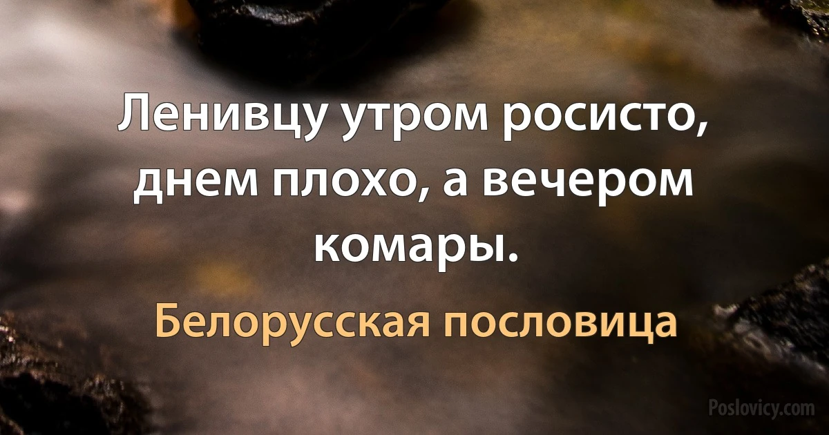 Ленивцу утром росисто, днем плохо, а вечером комары. (Белорусская пословица)