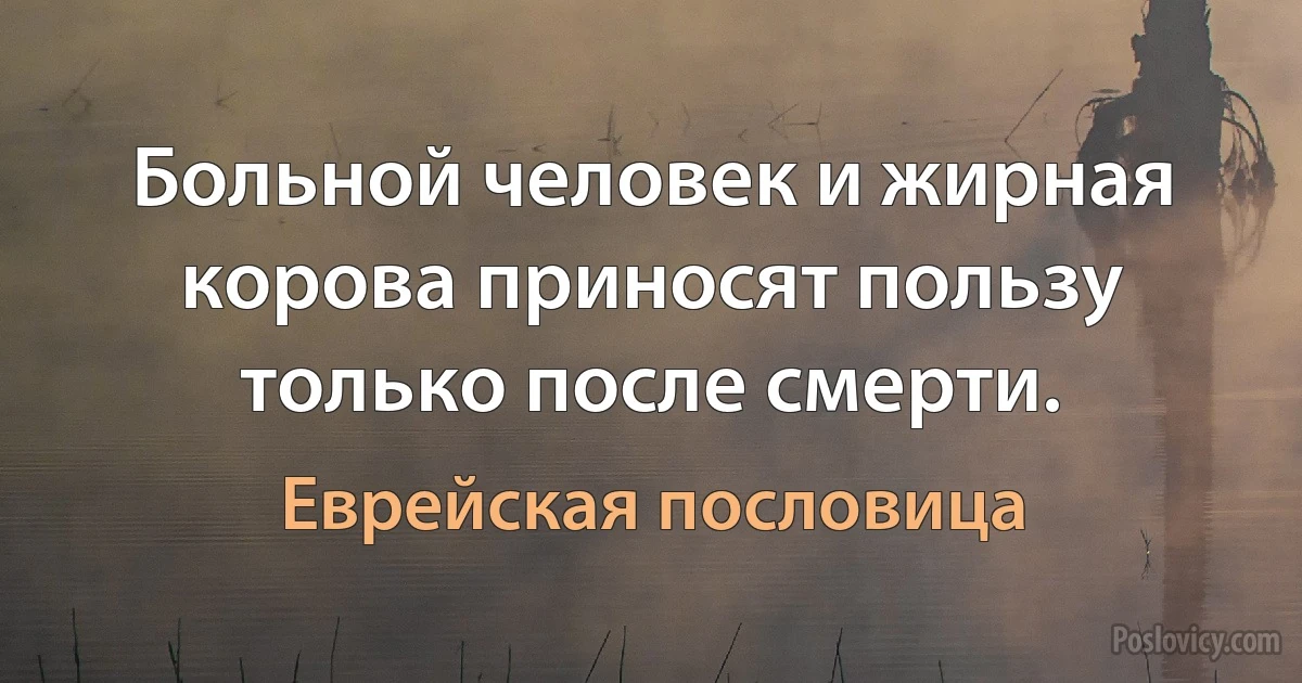 Больной человек и жирная корова приносят пользу только после смерти. (Еврейская пословица)