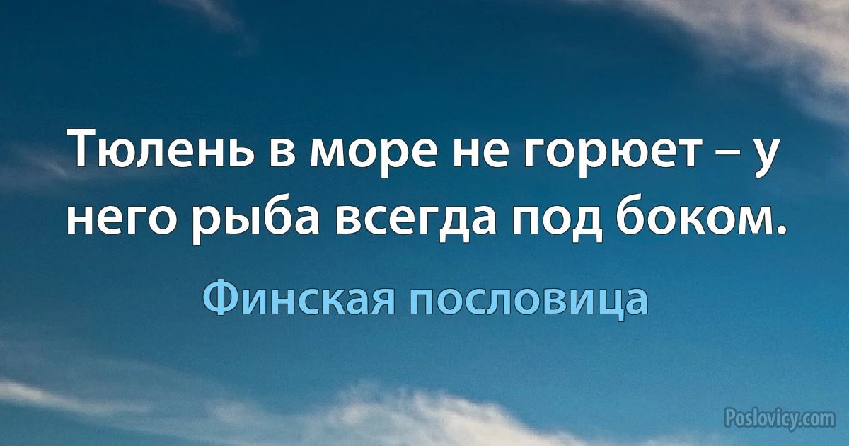 Тюлень в море не горюет – у него рыба всегда под боком. (Финская пословица)