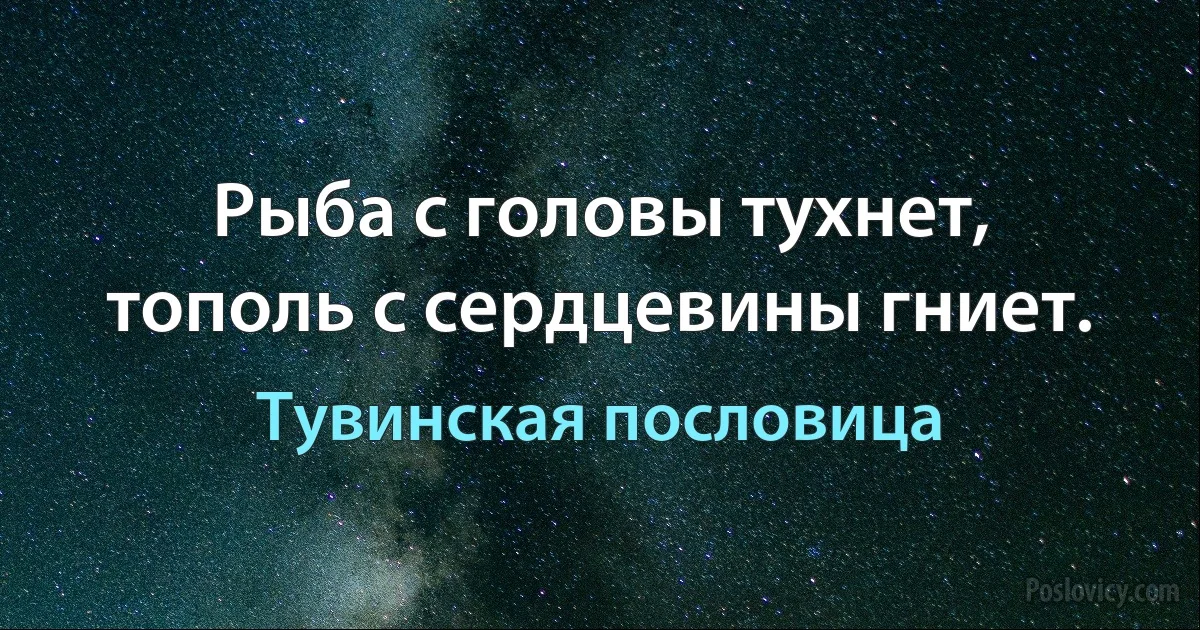 Рыба с головы тухнет, тополь с сердцевины гниет. (Тувинская пословица)