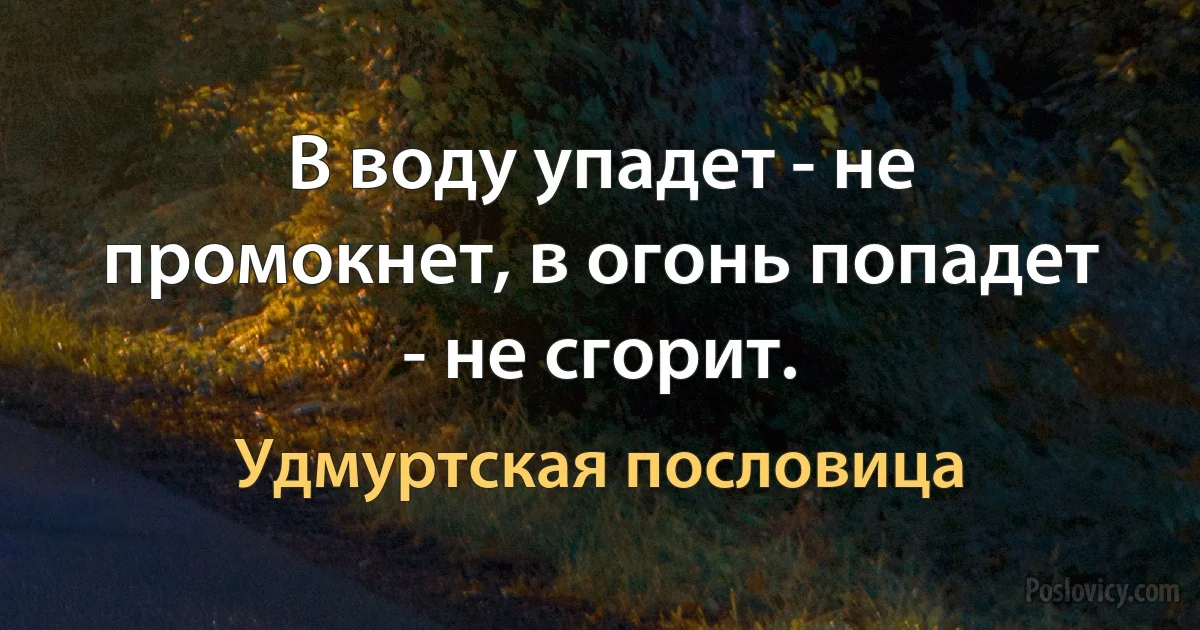 В воду упадет - не промокнет, в огонь попадет - не сгорит. (Удмуртская пословица)