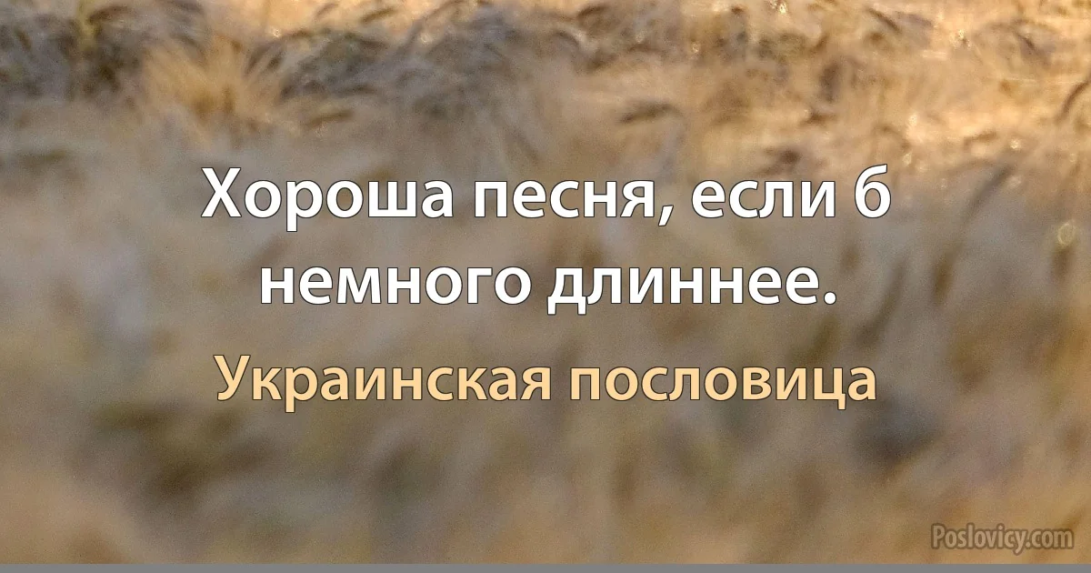 Хороша песня, если б немного длиннее. (Украинская пословица)