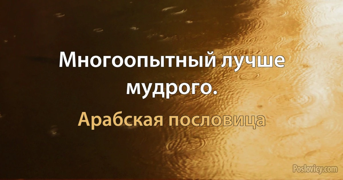 Многоопытный лучше мудрого. (Арабская пословица)