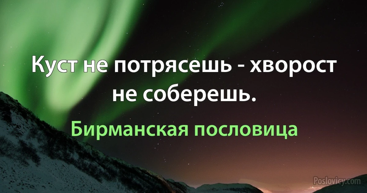 Куст не потрясешь - хворост не соберешь. (Бирманская пословица)