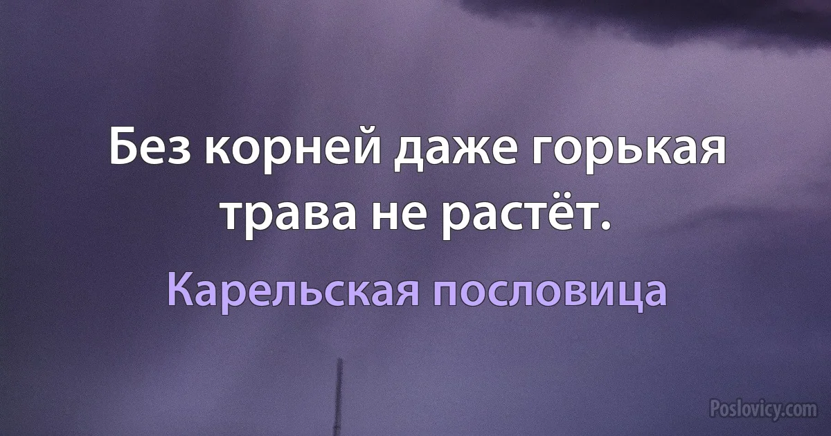 Без корней даже горькая трава не растёт. (Карельская пословица)