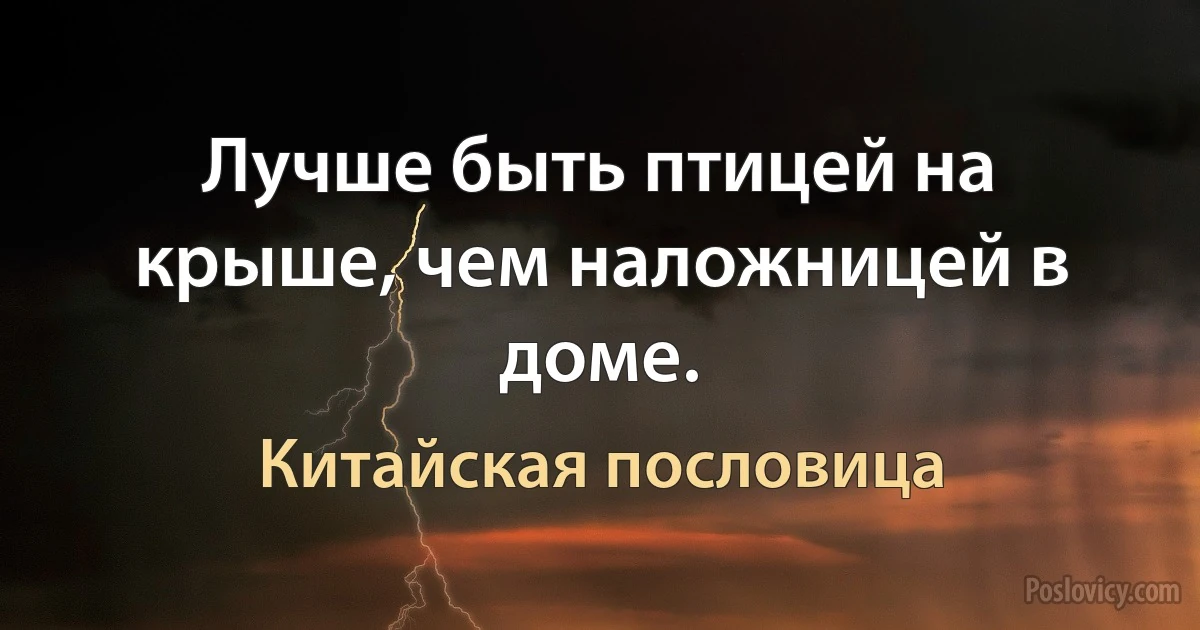 Лучше быть птицей на крыше, чем наложницей в доме. (Китайская пословица)