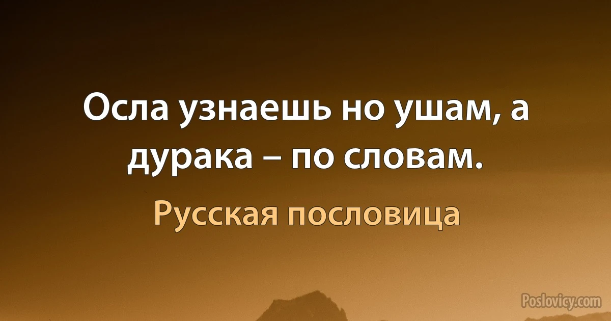 Осла узнаешь но ушам, а дурака – по словам. (Русская пословица)