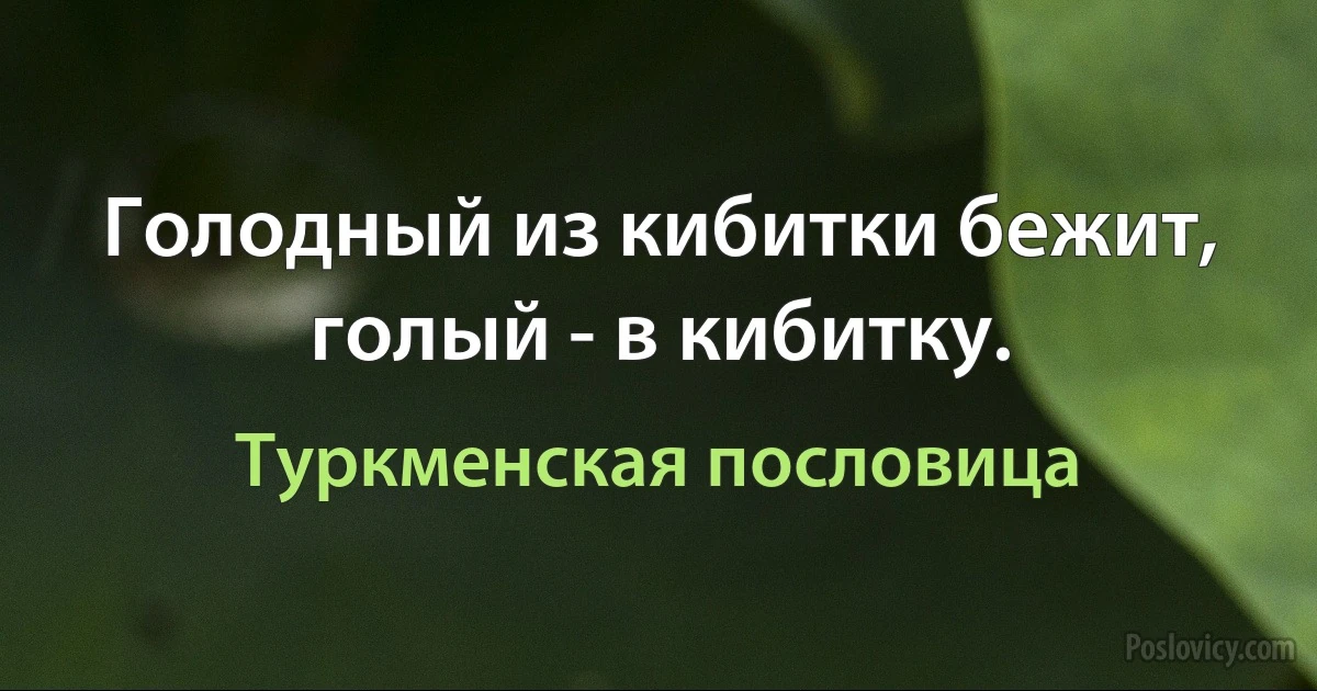 Голодный из кибитки бежит, голый - в кибитку. (Туркменская пословица)